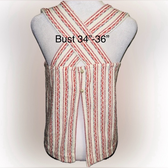 NWT Madewell SZ XS beige/red/blue/yellow boucle’ top w/wide shoulder straps - Picture 2 of 7